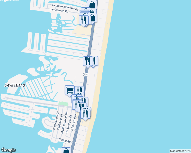 map of restaurants, bars, coffee shops, grocery stores, and more near 10002 Maryland 528 in Ocean City