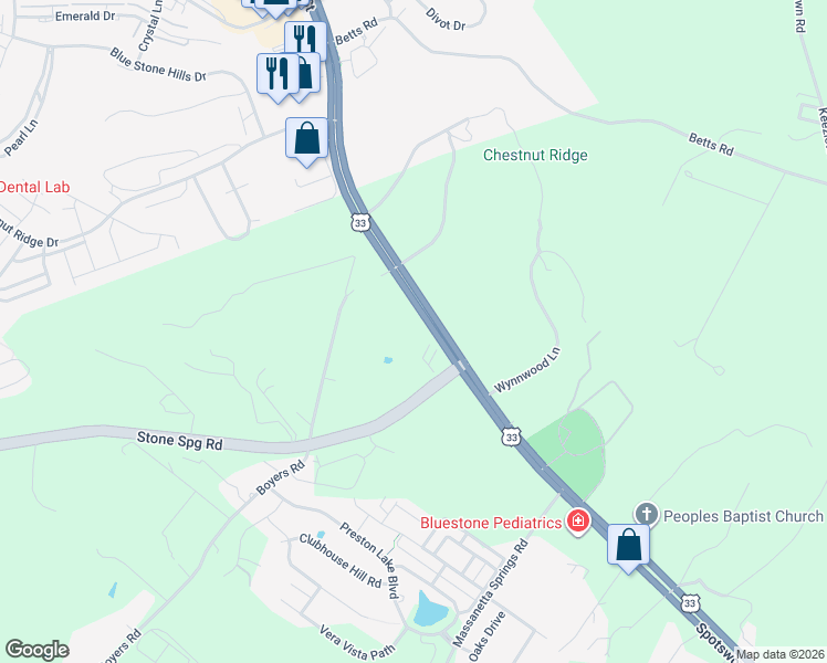 map of restaurants, bars, coffee shops, grocery stores, and more near 2914 Spotswood Trail in Harrisonburg