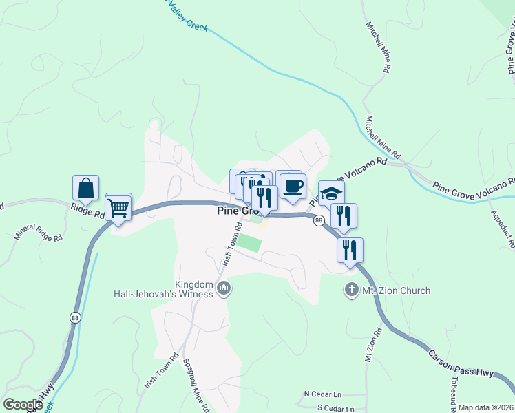 map of restaurants, bars, coffee shops, grocery stores, and more near in Pine Grove