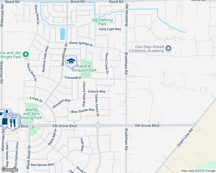 map of restaurants, bars, coffee shops, grocery stores, and more near 9636 Glacier Creek Way in Elk Grove