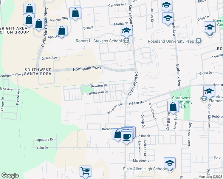 map of restaurants, bars, coffee shops, grocery stores, and more near 2660 Silver Stone Lane in Santa Rosa