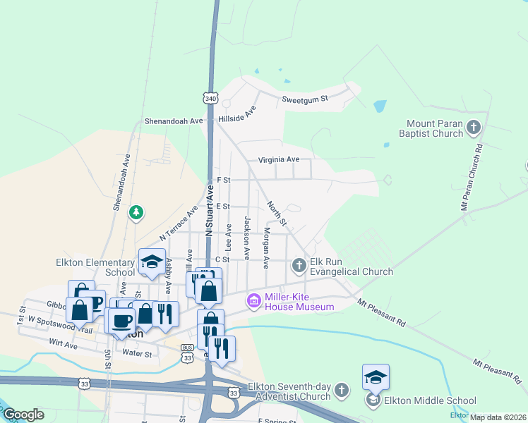 map of restaurants, bars, coffee shops, grocery stores, and more near 161 North Street in Elkton