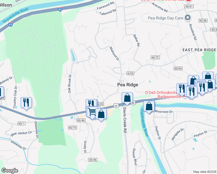 map of restaurants, bars, coffee shops, grocery stores, and more near 5 Maple Drive in Huntington