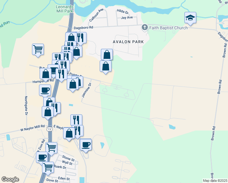 map of restaurants, bars, coffee shops, grocery stores, and more near 416 Addison Court in Salisbury