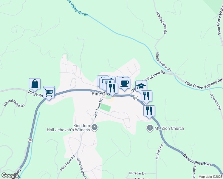 map of restaurants, bars, coffee shops, grocery stores, and more near in Pine Grove