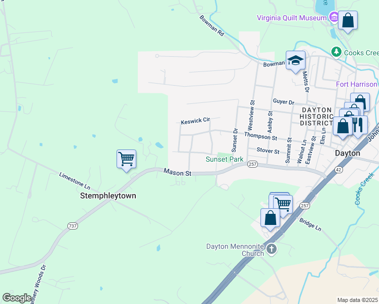 map of restaurants, bars, coffee shops, grocery stores, and more near Stonecroft Drive in Dayton