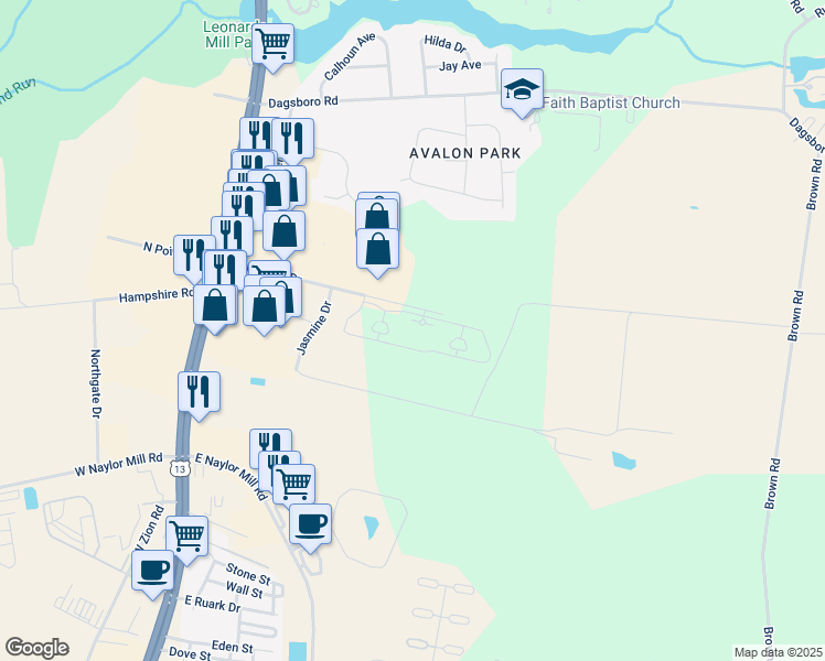 map of restaurants, bars, coffee shops, grocery stores, and more near 416 Addison Court in Salisbury