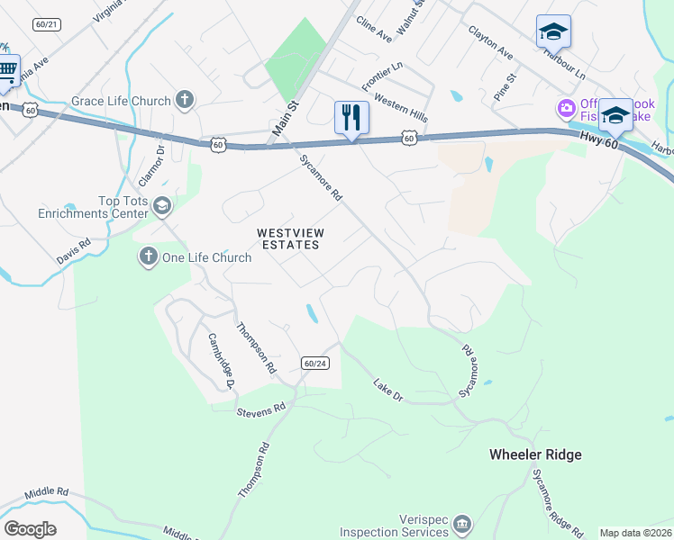 map of restaurants, bars, coffee shops, grocery stores, and more near 572 Grandview Drive in Hurricane