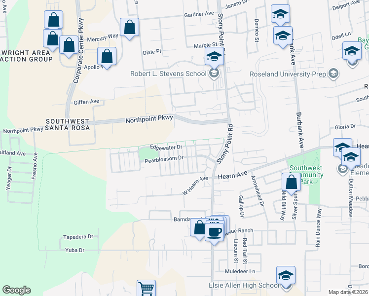 map of restaurants, bars, coffee shops, grocery stores, and more near 2647 Silver Stone Lane in Santa Rosa