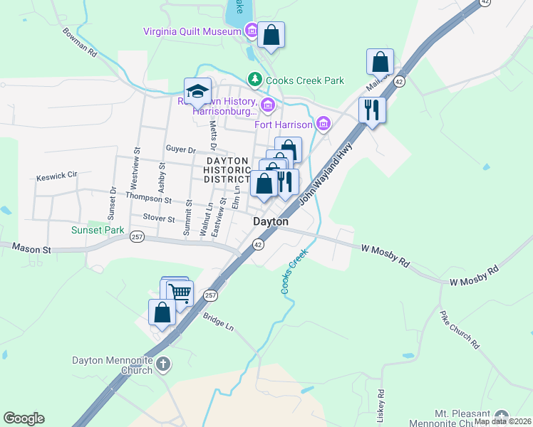 map of restaurants, bars, coffee shops, grocery stores, and more near 206 Main Street in Dayton