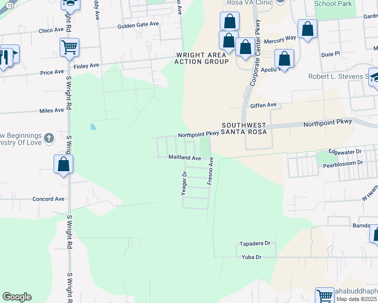 map of restaurants, bars, coffee shops, grocery stores, and more near 4480 Maitland Avenue in Santa Rosa