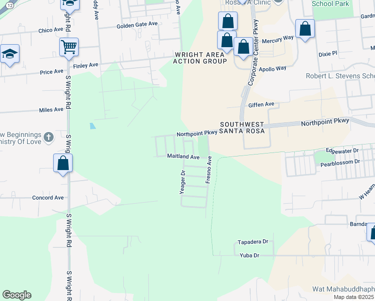 map of restaurants, bars, coffee shops, grocery stores, and more near 4480 Maitland Avenue in Santa Rosa