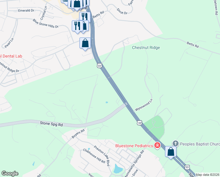 map of restaurants, bars, coffee shops, grocery stores, and more near 2830 Spotswood Trail in Harrisonburg