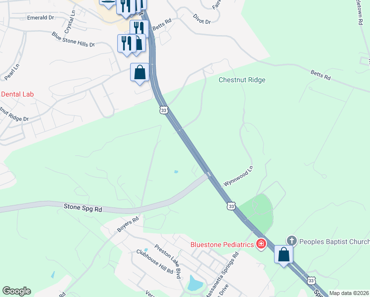 map of restaurants, bars, coffee shops, grocery stores, and more near 2830 Spotswood Trail in Harrisonburg