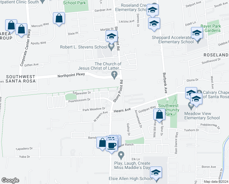 map of restaurants, bars, coffee shops, grocery stores, and more near 2436 Edgewater Drive in Santa Rosa