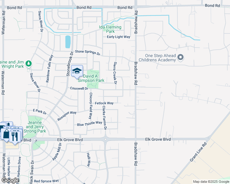 map of restaurants, bars, coffee shops, grocery stores, and more near 9632 Crisswell Drive in Elk Grove