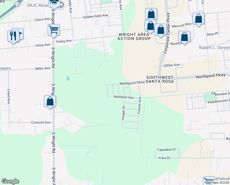 map of restaurants, bars, coffee shops, grocery stores, and more near 4203 Quimby Street in Santa Rosa