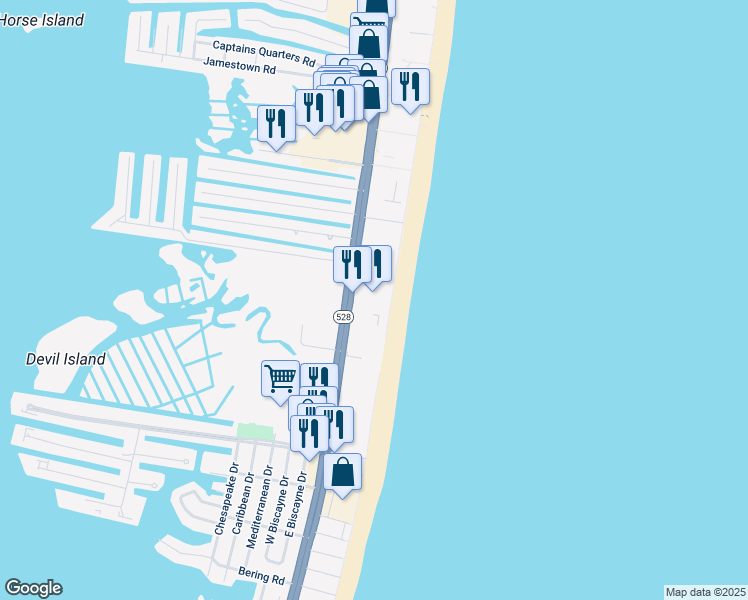 map of restaurants, bars, coffee shops, grocery stores, and more near 10100 Coastal Highway in Ocean City