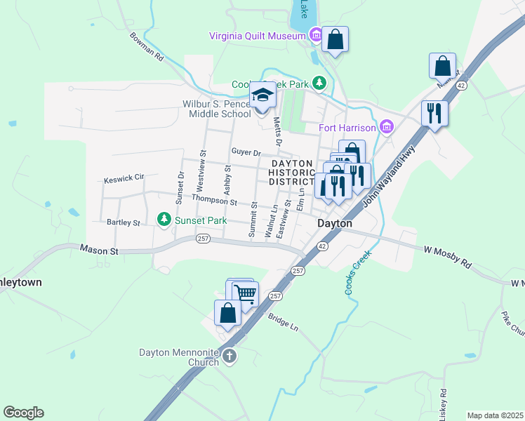 map of restaurants, bars, coffee shops, grocery stores, and more near 475 Thompson Street in Dayton