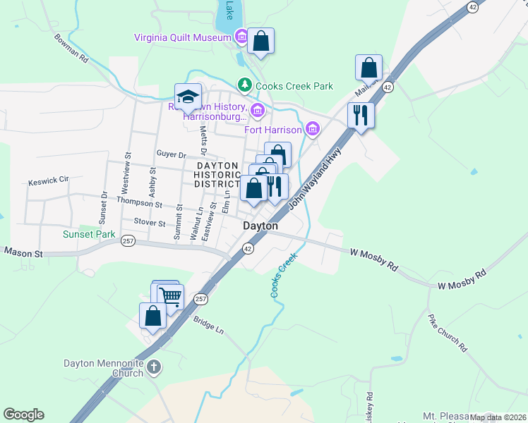 map of restaurants, bars, coffee shops, grocery stores, and more near 229 Main Street in Dayton