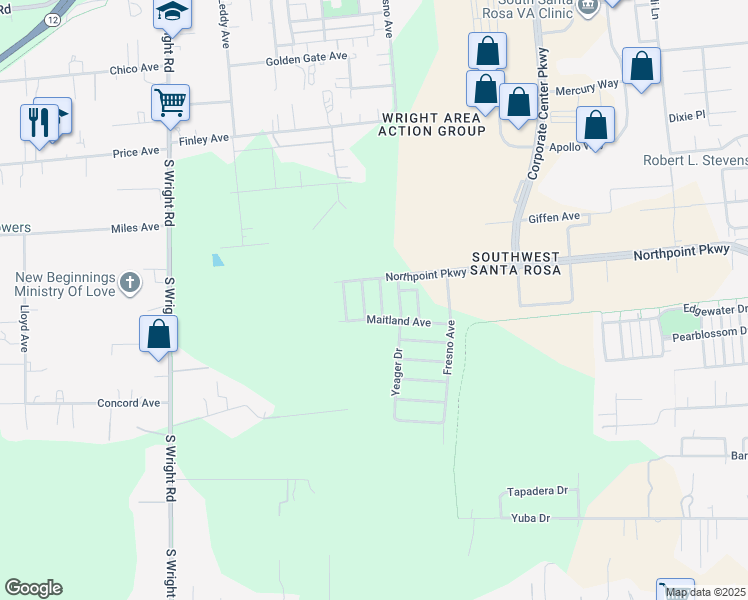 map of restaurants, bars, coffee shops, grocery stores, and more near 4203 Quimby Street in Santa Rosa