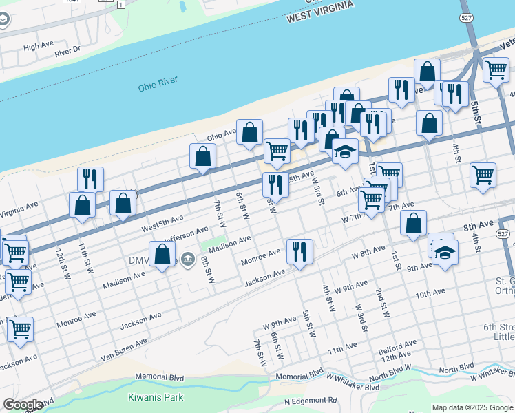 map of restaurants, bars, coffee shops, grocery stores, and more near 512 Jefferson Avenue in Huntington