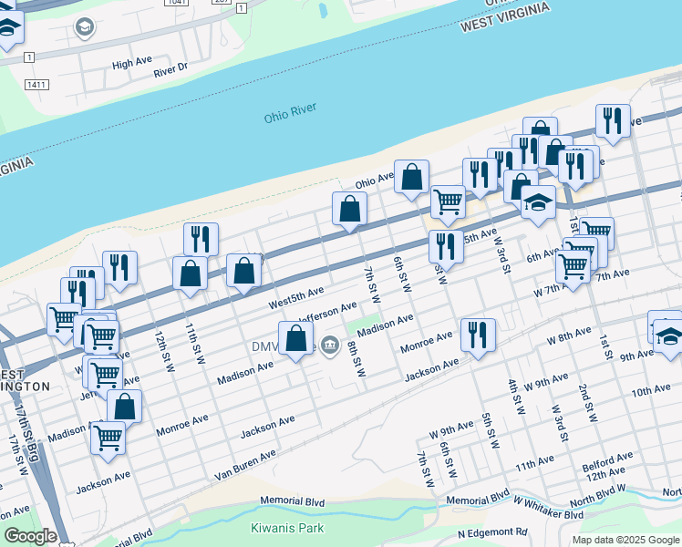 map of restaurants, bars, coffee shops, grocery stores, and more near 756 Adams Avenue in Huntington