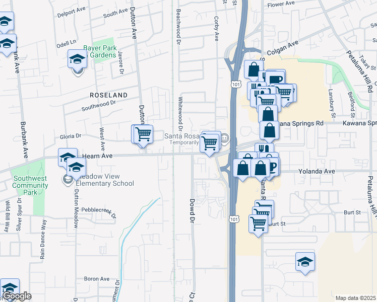 map of restaurants, bars, coffee shops, grocery stores, and more near 2560 Kenton Court in Santa Rosa
