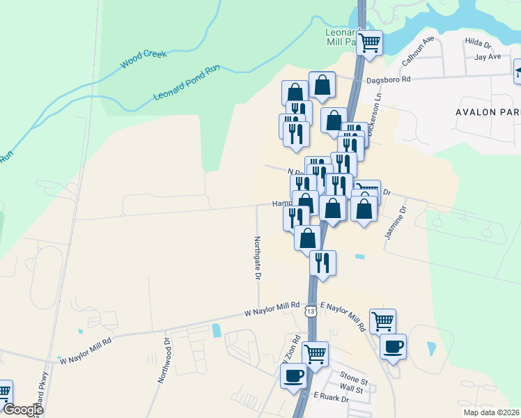 map of restaurants, bars, coffee shops, grocery stores, and more near 245 Hampshire Road in Salisbury