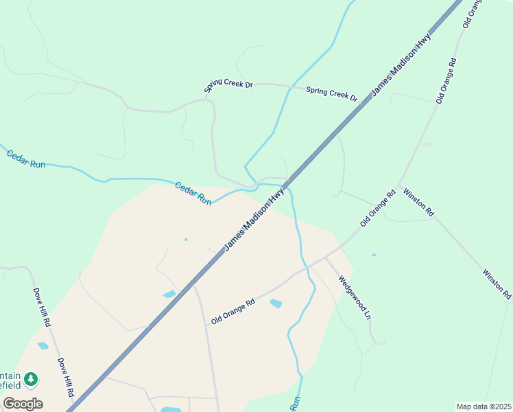 map of restaurants, bars, coffee shops, grocery stores, and more near 10547 James Madison Highway in Culpeper