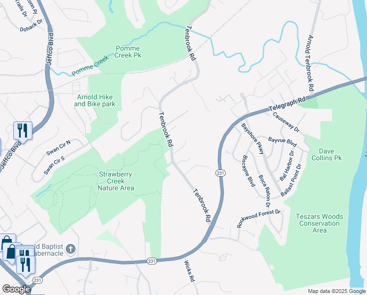 map of restaurants, bars, coffee shops, grocery stores, and more near 1 Bridgeview Trailer Court in Arnold