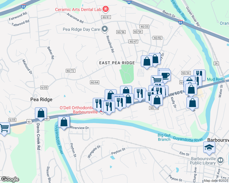 map of restaurants, bars, coffee shops, grocery stores, and more near 136 Jefferson Park Dr in Huntington