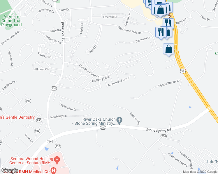 map of restaurants, bars, coffee shops, grocery stores, and more near 396 Arrowwood Drive in Harrisonburg