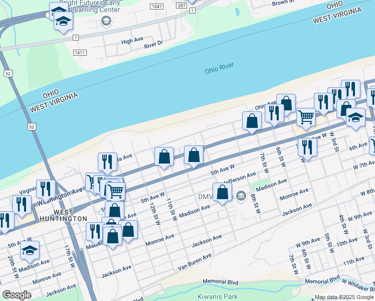 map of restaurants, bars, coffee shops, grocery stores, and more near 970 Washington Avenue in Huntington