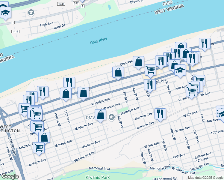 map of restaurants, bars, coffee shops, grocery stores, and more near 756 Adams Avenue in Huntington