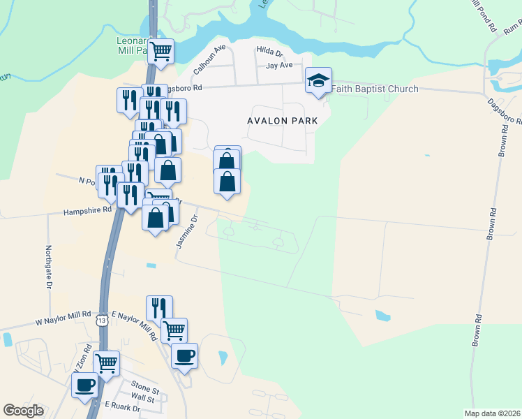 map of restaurants, bars, coffee shops, grocery stores, and more near 416 Addison Court in Salisbury