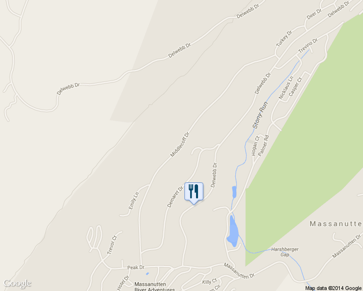 map of restaurants, bars, coffee shops, grocery stores, and more near Middlecoff Drive in Massanutten
