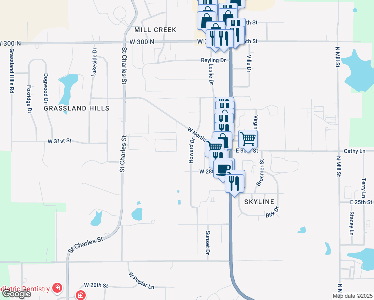 map of restaurants, bars, coffee shops, grocery stores, and more near 2825 Howard Drive in Jasper