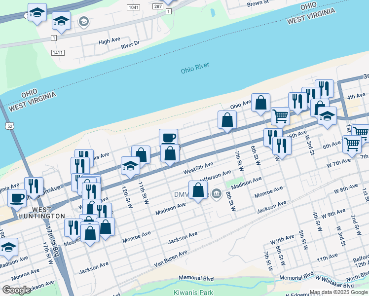 map of restaurants, bars, coffee shops, grocery stores, and more near 859 Washington Avenue in Huntington
