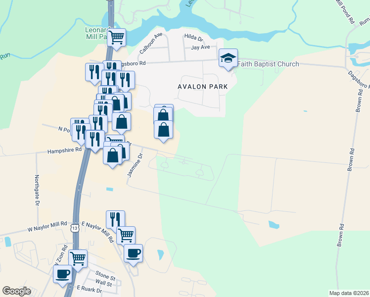 map of restaurants, bars, coffee shops, grocery stores, and more near 416 Addison Court in Salisbury