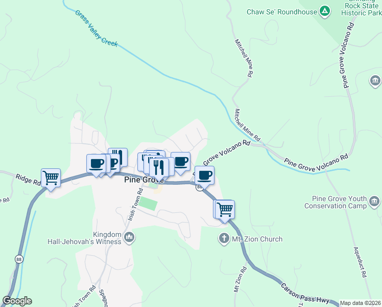 map of restaurants, bars, coffee shops, grocery stores, and more near 14316 Crestview Drive in Pine Grove