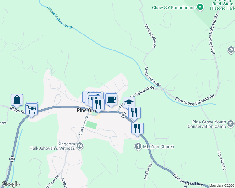 map of restaurants, bars, coffee shops, grocery stores, and more near 14316 Crestview Drive in Pine Grove