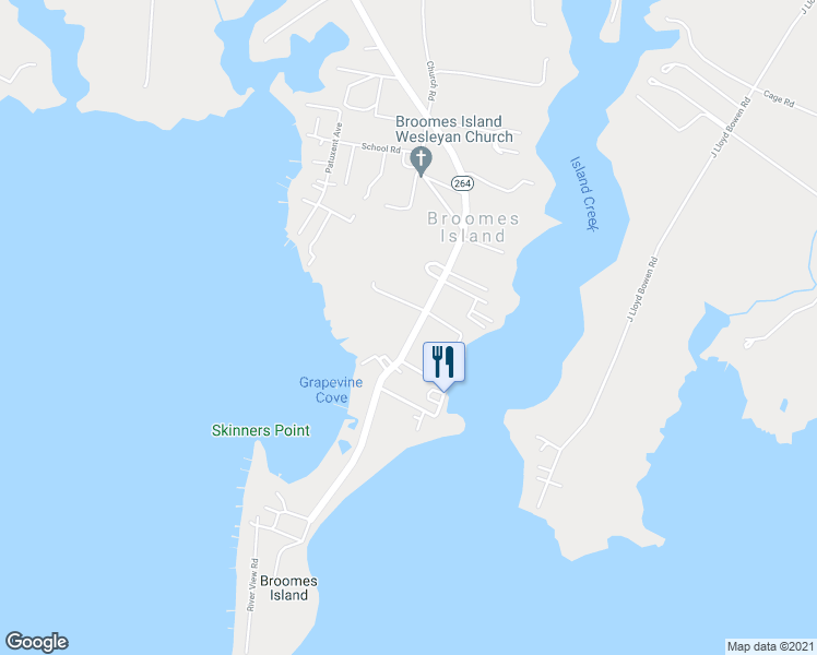 map of restaurants, bars, coffee shops, grocery stores, and more near 8851 Broomes Island Road in Broomes Island