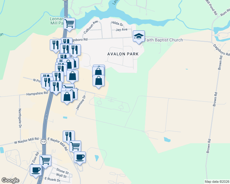 map of restaurants, bars, coffee shops, grocery stores, and more near 416 Addison Court in Salisbury