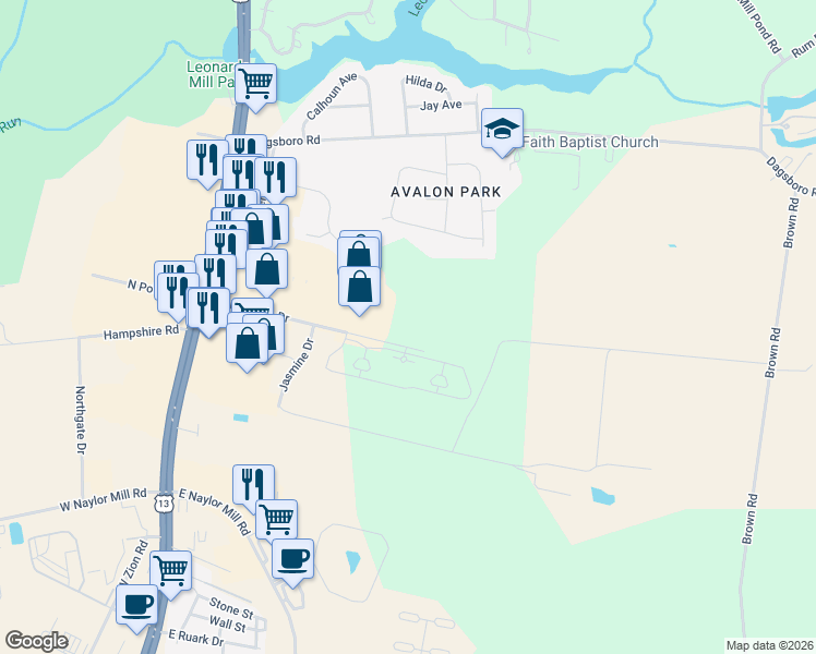 map of restaurants, bars, coffee shops, grocery stores, and more near 416 Addison Court in Salisbury