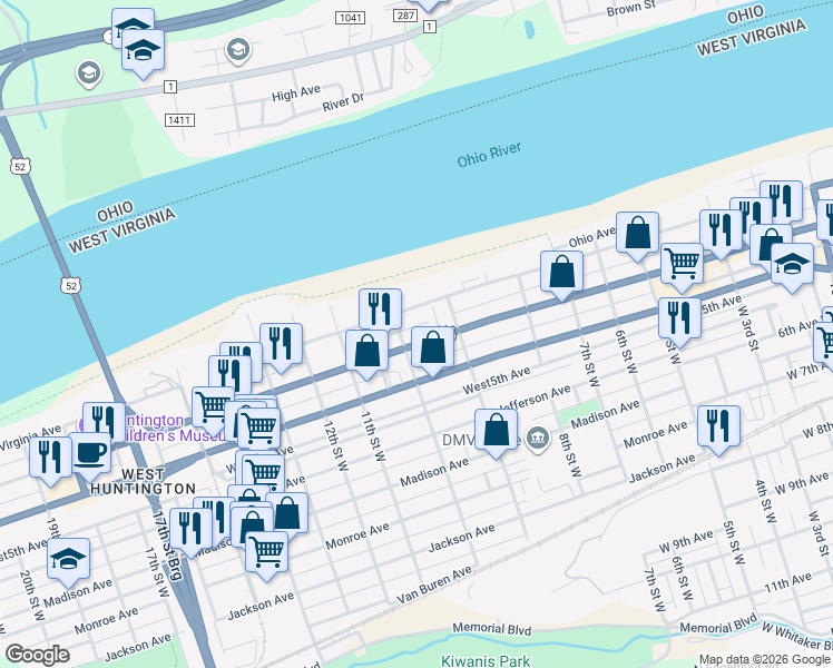 map of restaurants, bars, coffee shops, grocery stores, and more near 960 Washington Avenue in Huntington