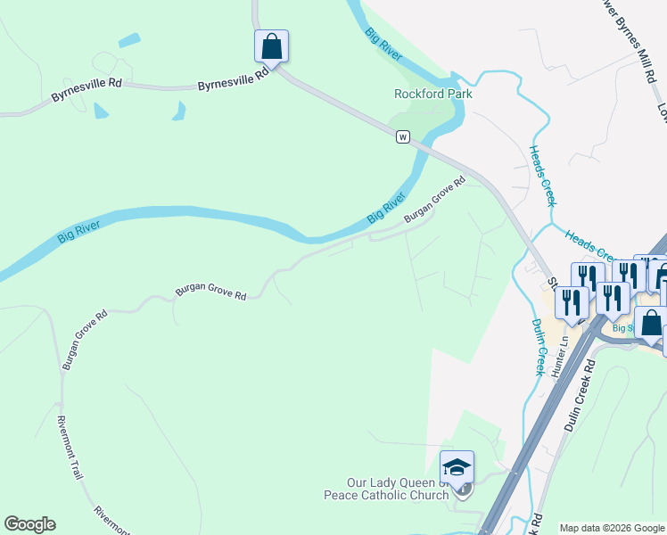 map of restaurants, bars, coffee shops, grocery stores, and more near 7108 Burgan Grove Road in House Springs