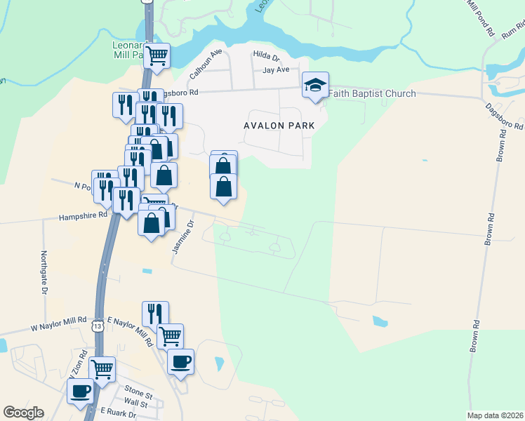 map of restaurants, bars, coffee shops, grocery stores, and more near 416 Addison Court in Salisbury