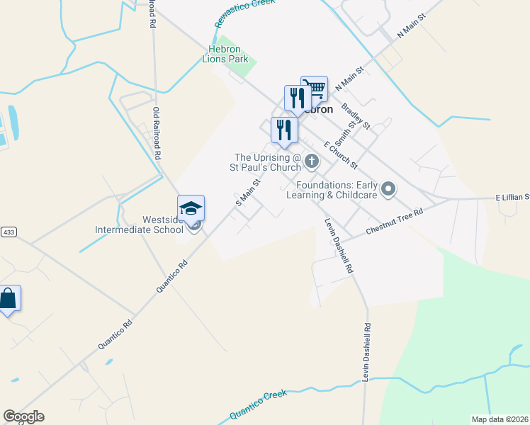 map of restaurants, bars, coffee shops, grocery stores, and more near 101 Connaway Street in Hebron