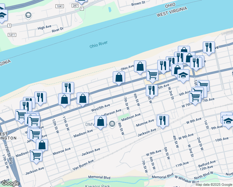 map of restaurants, bars, coffee shops, grocery stores, and more near 756 Adams Avenue in Huntington